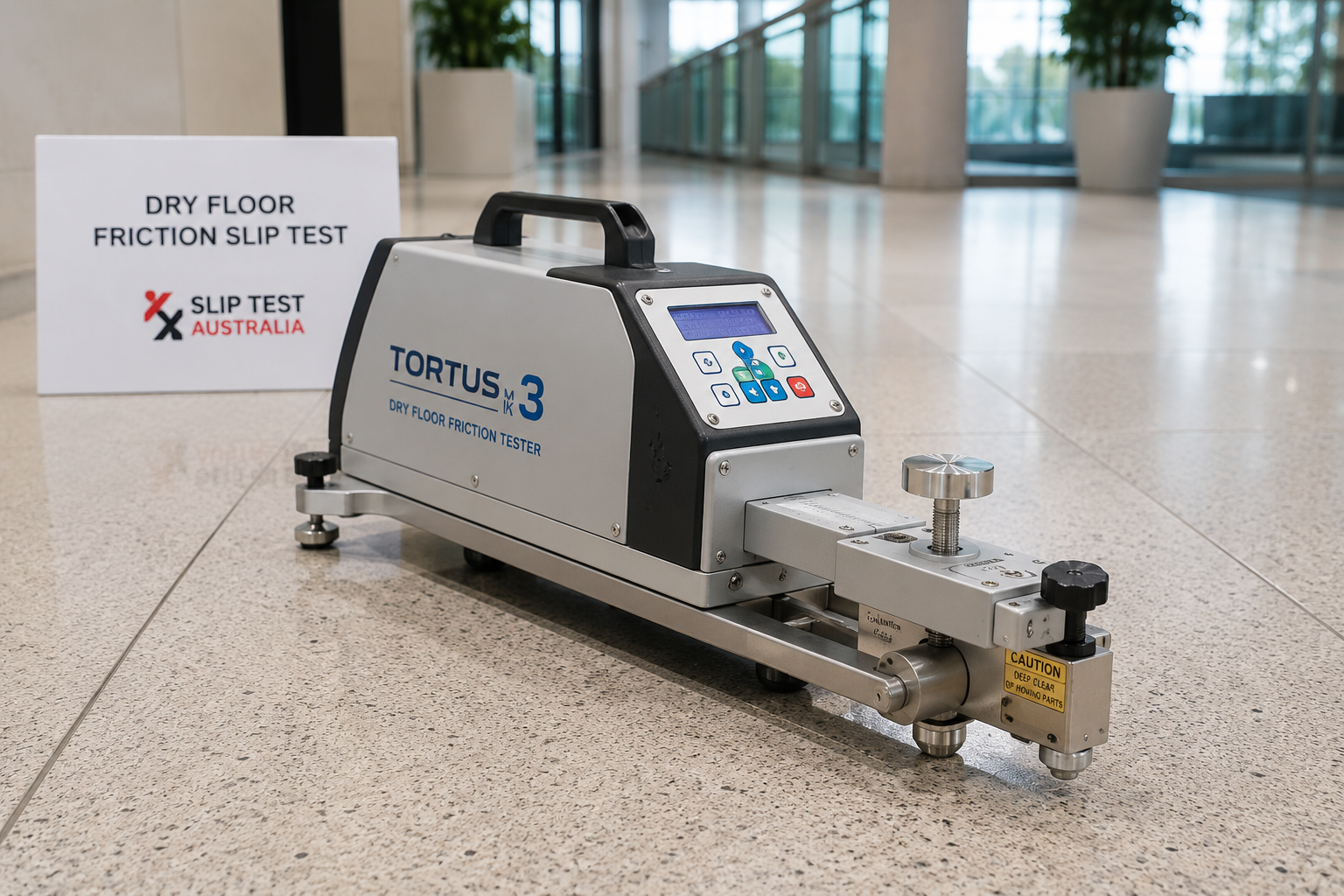 Dry floor friction slip testing